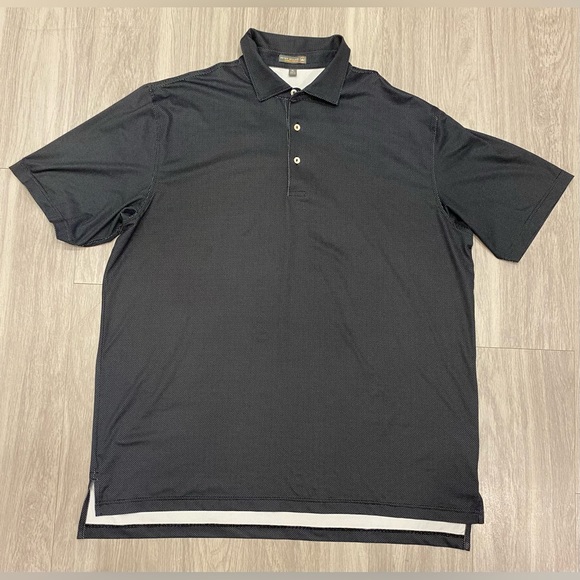 Peter Millar Polo Shirt Mens XL Black Summer Comfort Golf Stretch Striped Dots - Picture 2 of 7